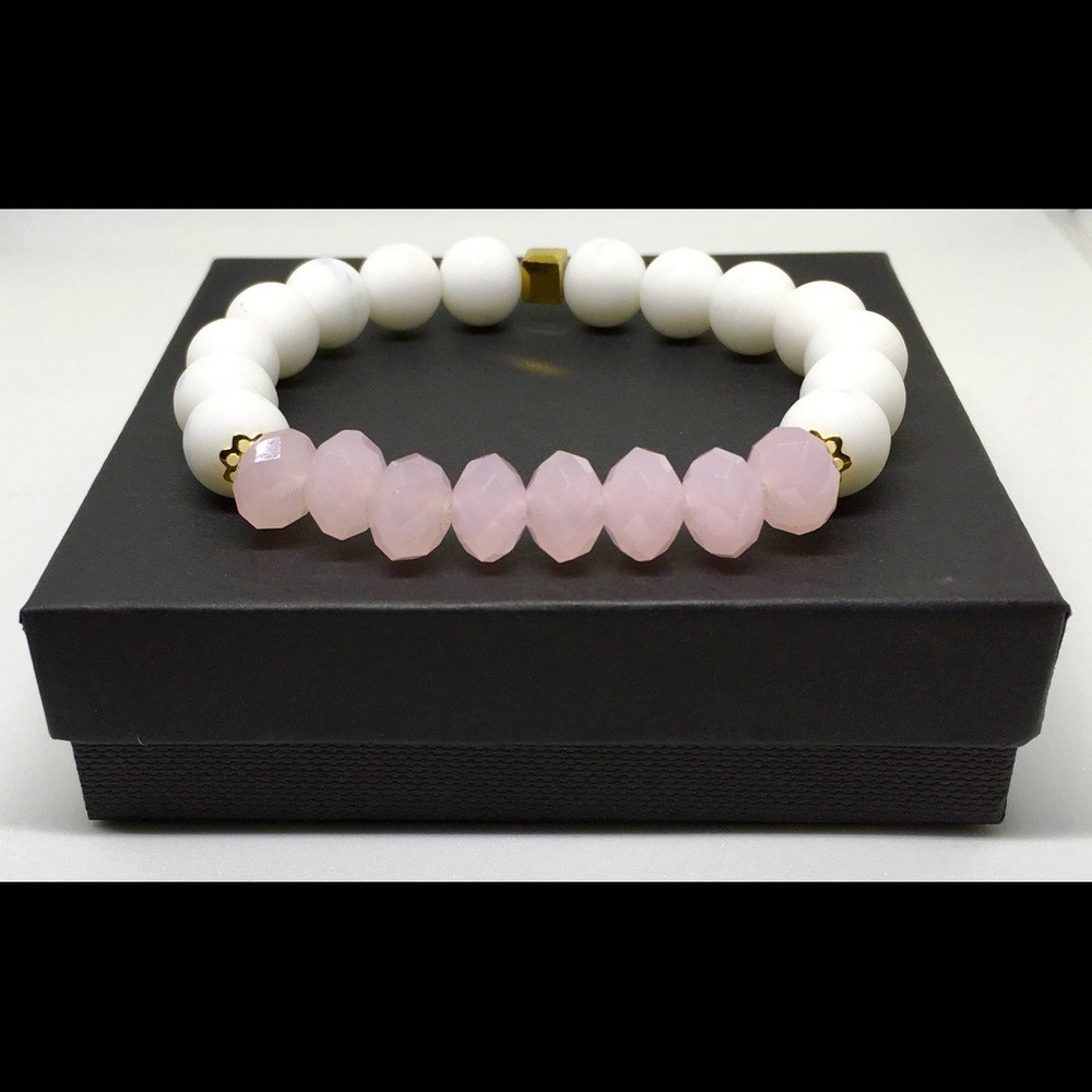 Rose Quartz & Matte White Agate Gemstone Bracelet